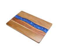 Acacia Wood Resin Charcuterie Board,13.8 * 9 inch,Expoxy Resin Ocean Blue Wave Pattern Cutting Board for Kitchen and Mini bar,Reversible Board for Meat, Cheese, Bread, Vegetables, Fruit