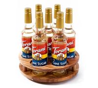 Acacia Wood Rotating Syrup Organizer, 7 Bottle Syrup Rack, Coffee Station Organizer with Large Base and Anti-Slip Pads