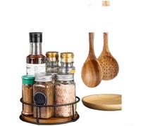 Acacia Wood Rotating Tray, 360° Turntable Organizer for Kitchen Spice Rack, Makeup, Desktop Storage, Black(614 Cm)