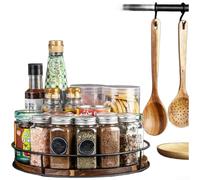 Acacia Wood Rotating Tray, 360° Turntable Organizer for Kitchen Spice Rack, Makeup, Desktop Storage, Black(1229 Cm)