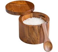 Acacia Wood Seasoning Container Featuring Rotating Closure and Internal Layout for Multi-Use Storage (Brown2)