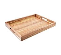 Acacia Wood Serving Tray with Handles (17 Inches) - Decorative Serving Trays Platter for Breakfast in Bed, Lunch, Dinner, Appetizers, Patio, Ottoman, Coffee Table, BBQ, Party -Great for Lap &Couch