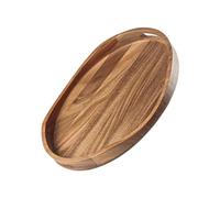 Acacia Wood Serving Tray with Handles - 17"x13" Round, Decorative Ottoman Tray for Living Room, Coffee Table, Breakfast in Bed, Candle Display
