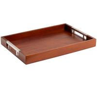 Acacia Wood Serving Tray with Silver Stainless Steel Metal Handles, 17.5x12 Food Drinks Tray for Coffee Table, Breakfast, Dinner & Bar, Decorative Storage Tray for Ottoman, Kitchen, by Home Redefined