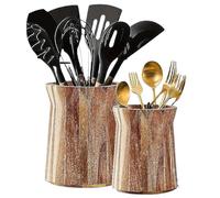 Acacia Wood Utensil Holder | Countertop Organizer Crock for Kitchen & Makeup Brushes, Natural (large（15*18.5 cm）)