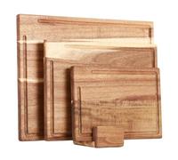 Acacia Wooden Chopping Boards for Kitchen, Cutting Board Set of 3, Reversible Wooden Cutting Board Set with Handle, Butcher Block Wooden Trays for Meat, Fruit Vegetable and Cheese