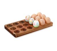 Acacia Wooden Egg Holder, Rustic Eggs Tray for 18, Countertop Farm Eggs Storage, Deviled Egg Plates, Kitchen or Refrigerator Organizer, Easy to Clean, Easter Decor