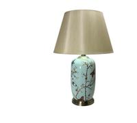 AcaciaHome 44cm Large Floral Ceramic Table Lamp with White Drum Shade, Decorative Bedside & Living Room Lamp, Modern Floral Pattern Ceramic Base, Corded Indoor Lighting for Bedroom, Lounge & Study