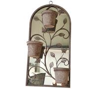 AcaciaHome Durable Rusty 70cm Metal Wall Mirror with Triple Planter Holders, Vintage Arched Garden Mirror with 3 Flower Pots, Rustic Industrial Farmhouse Wall Décor for Patio, Balcony, Hallway