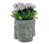 AcaciaHome Elegant 17cm Buddha Head Plant Pot Planter - Cement Garden Ornament in Easter Island TIKI Style, Medium-Sized Abstract Zen Sculpture for Indoor Outdoor Décor, Patio, Garden, Finish (Grey)