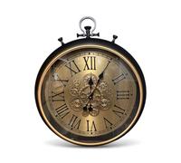 AcaciaHome Modern Black Gold Gear Wall Clock 60cm with Moving Gears & Roman Numerals - Large Art Deco Metal Skeleton Wall Clock, Quartz Battery Operated Decorative Clock for Living Room, Hallway