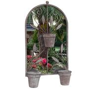 AcaciaHome Modern Rusty 70cm Metal Wall Mirror with Triple Planter Holder Vintage Style Arched Mirror with 3 Integrated Pots, Rustic Industrial Farmhouse Décor for Indoor & Outdoor Spaces