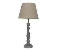 AcaciaHome Modern Tall Wooden Washed Table Lamp - Traditional Shabby Chic Design with Taupe Linen Shade, Wood Effect Finish for Living Rooms, Bedrooms, or Hallways Decor (41cm Grey with Cream Shade)