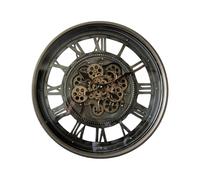 AcaciaHome Stylish & Decorative Industrial with Roman Numerals Round Wall Clock - Modern Design, Moving Gears, Battery-Operated Quartz Movement Timepiece for Living Room & Home (Black/Grey - 60cm)