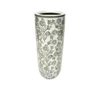 AcaciaHome Stylish Floral Ceramic Umbrella Stand with Glazed Vintage Finish - 18" Tall Decorative Round Holder for Umbrellas, Canes, or Vase Use in Entryway or Living Room (Black)