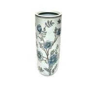 AcaciaHome Stylish Floral Ceramic Umbrella Stand with Glazed Vintage Finish - 18" Tall Decorative Round Holder for Umbrellas, Canes, or Vase Use in Entryway or Living Room (Blue & White)