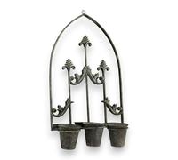 AcaciaHome Vintage Rusty Metal Wall Mirror with Triple Planter 3 Pots Holder - 70cm Arch Design, Indoor/Outdoor Large Garden & Patio Décor for Living & Garden Spaces (1, Vintage Framed)
