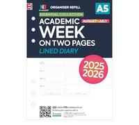 Academic 2025-2026 A5 size week on two pages lined organiser diary refill insert Filofax A5 COMPATIBLE | English | UK holidays | 148 x 210mm