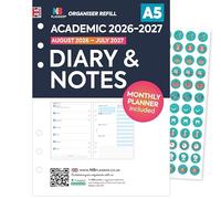 Academic 2026-2027 A5 size Diary & Notes organiser diary refill insert | August 2026 - July 2027 | Monthly/Weekly | Compatible with Filofax A5 organisers | 148 x 210mm