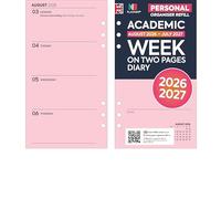 Academic 2026-2027 Personal size diary refill organiser insert | August 2026 - July 2027 | Compatible with Filofax personal size organisers | 95 x 171mm (Pink paper diary)
