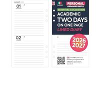 Academic 2026-2027 Personal size Two days on one page diary refill organiser insert | August 2026 - July 2027 | Compatible with Filofax personal size organisers | 95 x 171mm