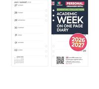Academic 2026-2027 Personal size week on one pages diary refill organiser insert | August 2026 - July 2027 | Compatible with Filofax personal size organisers | 95 x 171mm