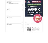 Academic 2026-2027 Personal size week on two pages diary refill organiser insert | August 2026 - July 2027 | Compatible with Filofax personal size organisers | 95 x 171mm