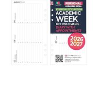 Academic 2026-2027 Personal size Week on two pages diary with appointments organiser refill insert | August 2026 - July 2027 | Compatible with Filofax personal size organisers | 95 x 171mm