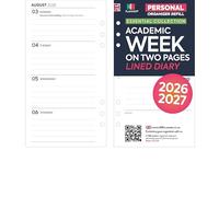 Academic 2026-2027 Personal size week on two pages lined diary refill organiser insert | August 2026 - July 2027 | Compatible with Filofax personal size organisers | 95 x 171mm