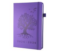 Academic Diary 2025-2026 A5 Day Per Page, 12 Months Diary 2025-2026 From Jul 2025 to Jun 2026, Tree of Life Design,Productivity A5 Daily Planner with Monthly Tabs Pen Loop and Inner Pocket (Purple)
