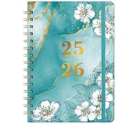 Academic Diary 2025-2026 - A5 Diary 2025-2026 Week to View, Aug.25 - Jul.26, with Elegant Cover and Twin-wrie Binding - Green Marble and Cherry Blossom