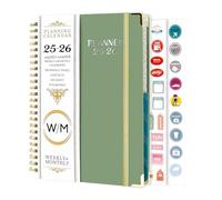 Academic Diary 2025-2026, A5 Diary 2025-2026 Week to View, Jul.2025 - Jun.2026, Weekly Planner with Monthly Tabs,Hard Cover,Mid Year Diaries Teacher Planner 2025-26 for School,Green