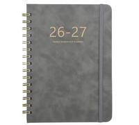 Academic Diary 2025-2026, A5 Diary 2025-2026 Week to View, July 2025 to June 2026, 2025-2026 Diary with Monthly Tabs, Back Pocket, Elastic Closure, Notes, 21.5 x 15.5cm, Faux Leather(Gray)