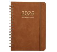 Academic Diary 2025-2026, A5 Diary 2025 2026 Week to View, July 2025 to June 2026, 2025-2026 Diary with Monthly Tabs, Back Pocket, Elastic Closure, Notes, 21.5 x 15.5cm, Faux Leather(Brown, A5)