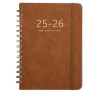 Academic Diary 2025-2026, A5 Diary 2025-2026 Week to View, July 2025 to June 2026, 2025-2026 Diary with Monthly Tabs, Back Pocket, Elastic Closure, Notes, 21.5 x 15.5cm, Faux Leather(Brown, A5)