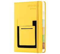 Academic Diary 2025-2026, Diary 2025-2026 A5 Page a Day from July 2025 to June 2026,Mid Year Academic Planner with Colorful Monthly Tab,Front/Inner Pocket,Elastic Closure (Yellow)
