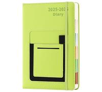 Academic Diary 2025-2026, Diary 2025-2026 A5 Page a Day from July 2025 to June 2026,Mid Year Academic Planner with Colorful Monthly Tab,Front/Inner Pocket,Elastic Closure (Green)