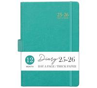 Academic Diary 2025-2026 - Diary 2025-2026 Day Per Page, A5 Page a Day August 2025 - July 2026 with Pen Loop, 180° Flat out, Monthly Stickers, Green