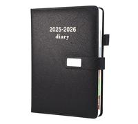 Academic Diary 2025-2026, Faux Leather Diary 2025-2026 A5 Page A Day,Productivity Daily Planner from Jul 2025 to Jun 2026 With Monthly Tabs, and Colorful Side Panels (Black)
