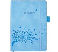Academic Diary 2025 2026 Page a Day A5, Daily Planner Diary with Monthly Tabs, Pocket, Pen Holder & 2 Bookmarks, PU Leather Harcover, Mid Year Diary 2025/26 Day per Page(Aug.2025-Jul.2026)