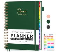 Academic Diary 2025-2026 Weekly Planner, A5 Week to View Teacher Planner - 30-Minute Appointment Book, Mid Year Diary August 2025 - July 2026 with Colorful Monthly Tabs, Boost Productivity - DarkGreen