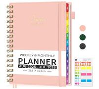 Academic Diary 2025-2026 Weekly Planner, A5 Week to View Teacher Planner - 30-Minute Appointment Book, Mid Year Diary August 2025 - July 2026 with Colorful Monthly Tabs, Boost Productivity - Pink