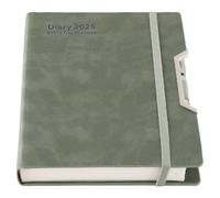 Academic Diary 2025,Diary 2025 Day Per Page, Hardcover Organized from Jan 2025 to Dec 2025, Agenda A5 Daily Monthly Planner with Monthly Tabs, Inner Pocket,Pen (Green)