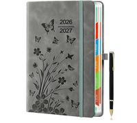 Academic Diary 2026-2027 A5 Day to Page - Grey Hardback Planner with Pen Holder, 100 gsm Paper & Ribbon Bookmarks - Academic Year Diary for Students & Teachers