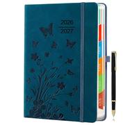 Academic Diary 2026-2027 A5 Day to Page - Peacock Blue Hardback Planner with Pen Holder, 100 gsm Paper & Ribbon Bookmarks - Academic Year Diary for Students & Teachers