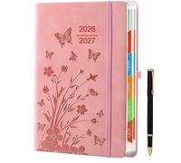 Academic Diary 2026-2027 A5 Day to Page - Pink Hardback Planner with Pen Holder, 100 gsm Paper & Ribbon Bookmarks - Academic Year Diary for Students & Teachers