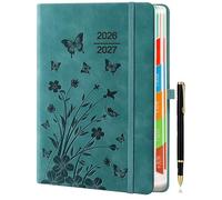 Academic Diary 2026-2027 A5 Day to Page - Teal Hardback Planner with Pen Holder, 100 gsm Paper & Ribbon Bookmarks - Academic Year Diary for Students & Teachers