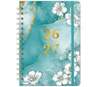 Academic Diary 2026 2027- A5 Diary 2026-2027 Week to View, Aug.26 - Jul.27, with Elegant Cover and Twin-wrie Binding - Green Marble and Cherry Blossom