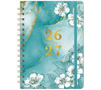 Academic Diary 2026 2027- A5 Diary 2026-2027 Week to View, Aug.26 - Jul.27, with Elegant Cover and Twin-wrie Binding - Green Marble and Cherry Blossom