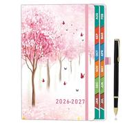 Academic Diary 2026-2027 A5 Page a Day - Mid-Year Daily Planner from Aug 2026 to Jul 2027, Hardcover, Monthly View, Moon Phases & UK Holidays, Colourful Tabs, Notes, Pen Set & Pocket - Rainbow Tree